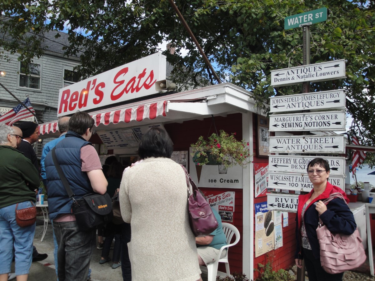 Sharon waiting to order at Red's Eats home of Maine's Finest Lobster Roll