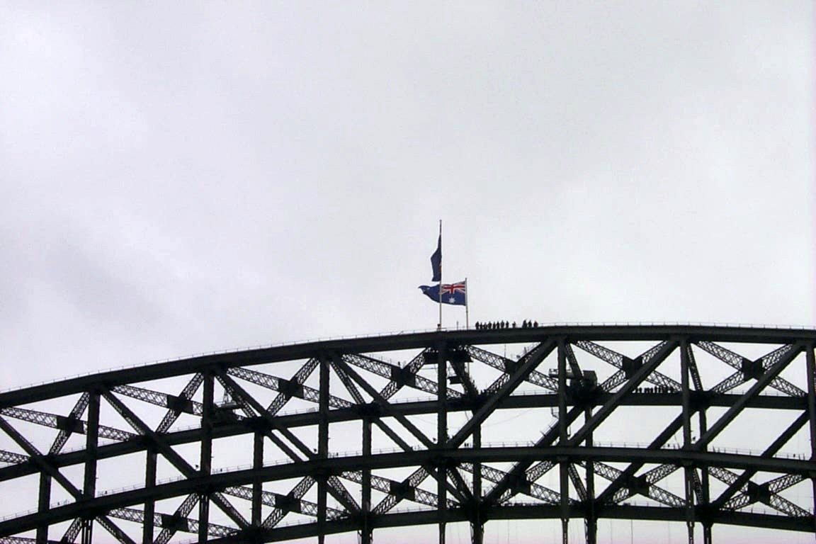 Tourists atop the Sydney Harbour Bridge