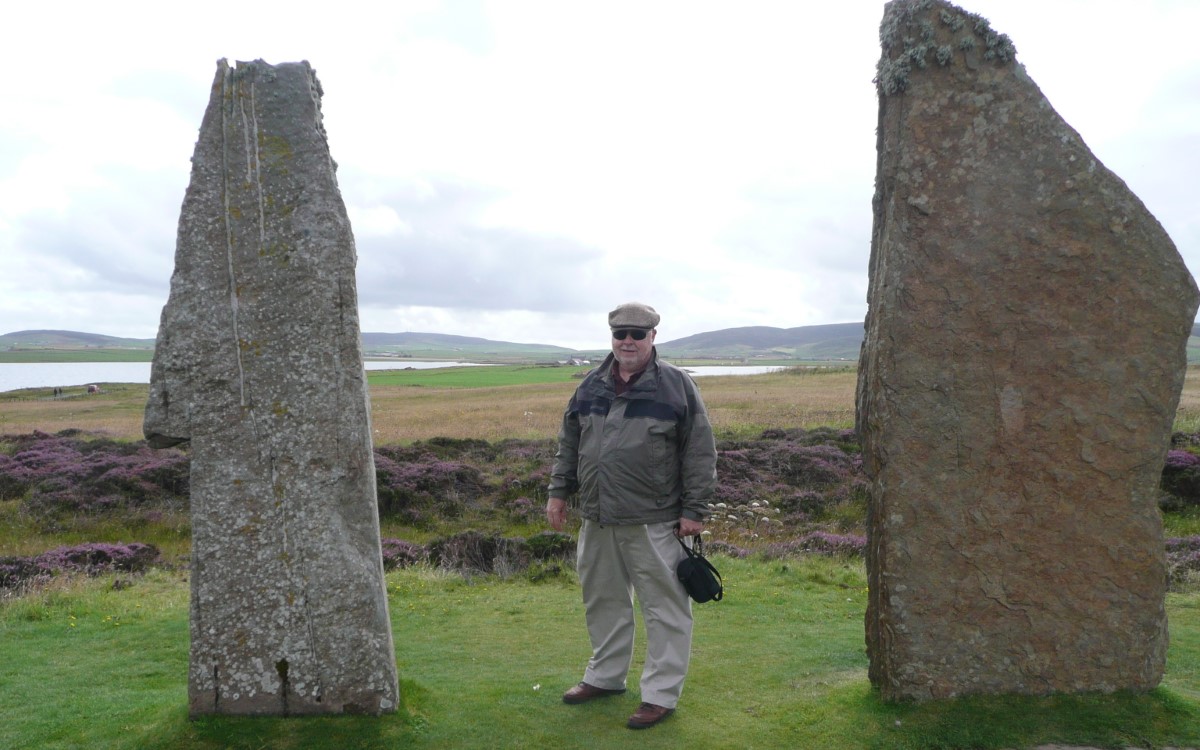 Splitting a couple of the stones in the Ring of Brodgar. Note the blooming heather behind me.(2008)