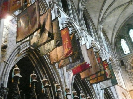 Regimental flags flying over the Choir