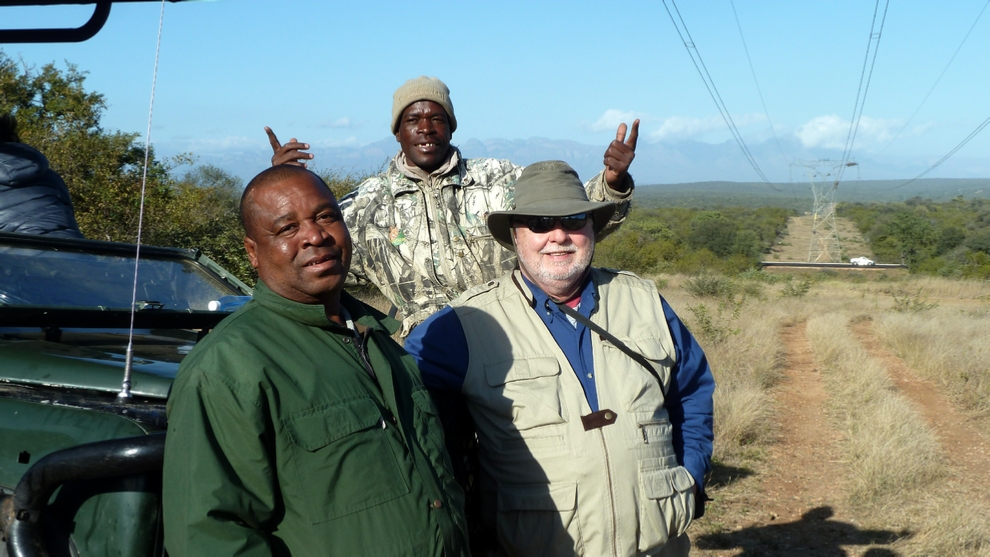 Just finishing up our afternoon break with Rex (front), our Ranger, and Frans, our Tracker