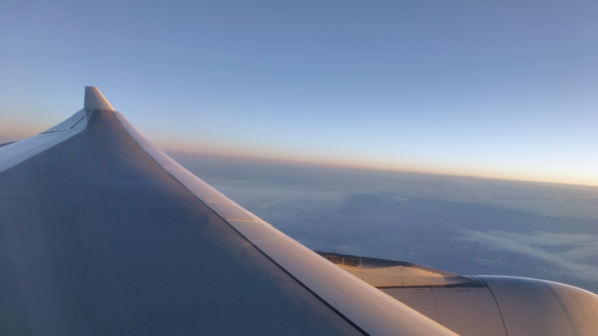 Somewhere over the Atlantic as day breaks.