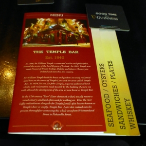 Note that 1/3 of the Temple Bar menu is devoted to Whiskey!