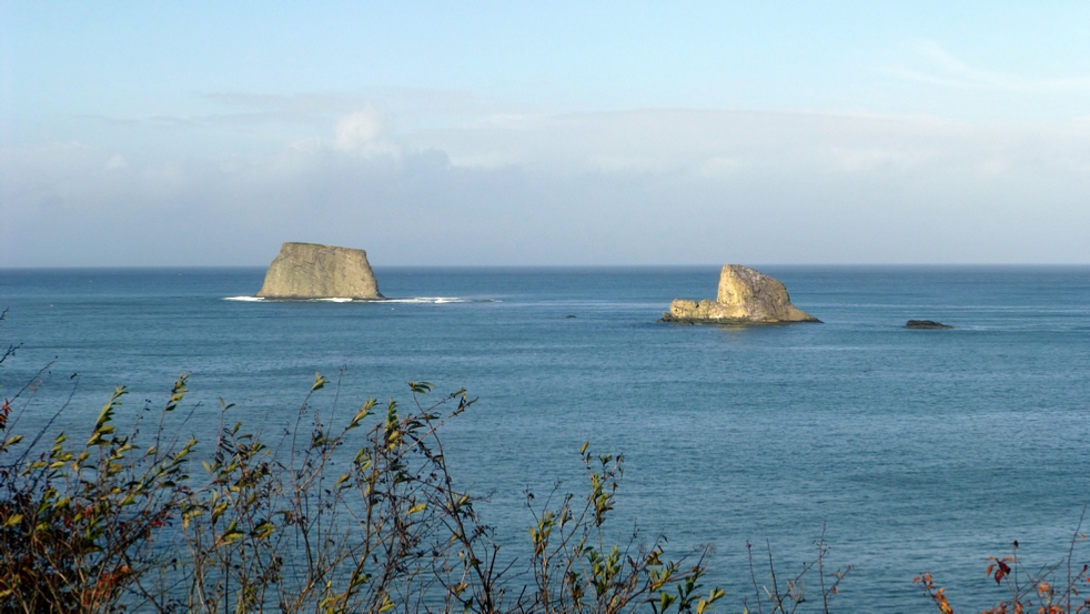 Seal and Sail Rocks lie off the coast along the Strait of Juan de Fuca Scenic Byway.