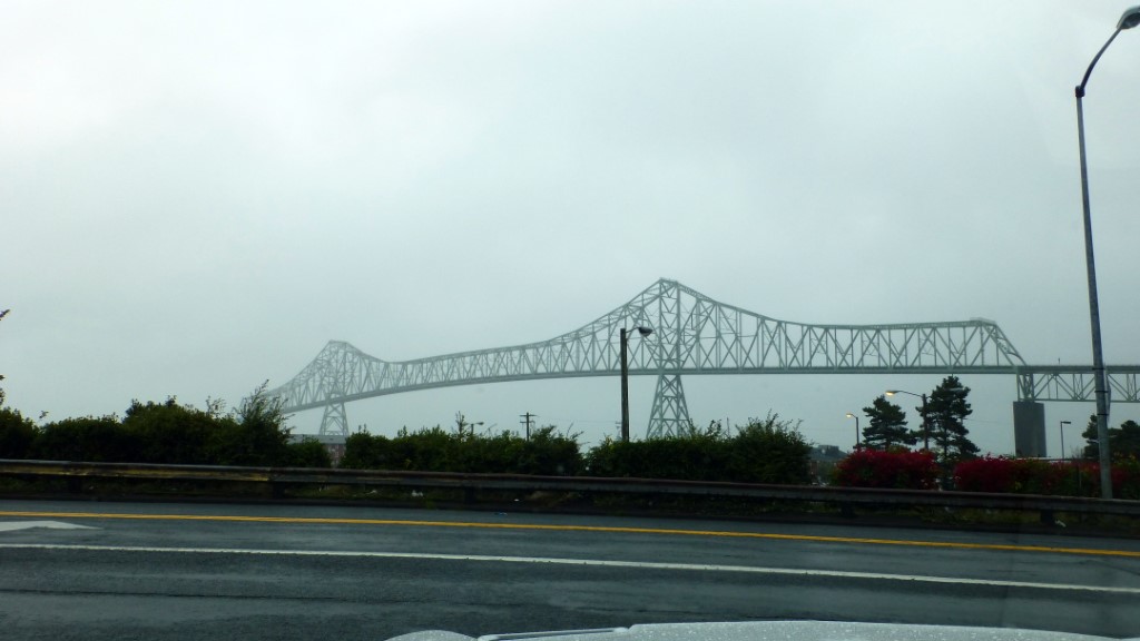 This is the south end of the Astoria-<wbr>Megler Bridge. Due to the fog you couldn’t even see this end from the north shore.