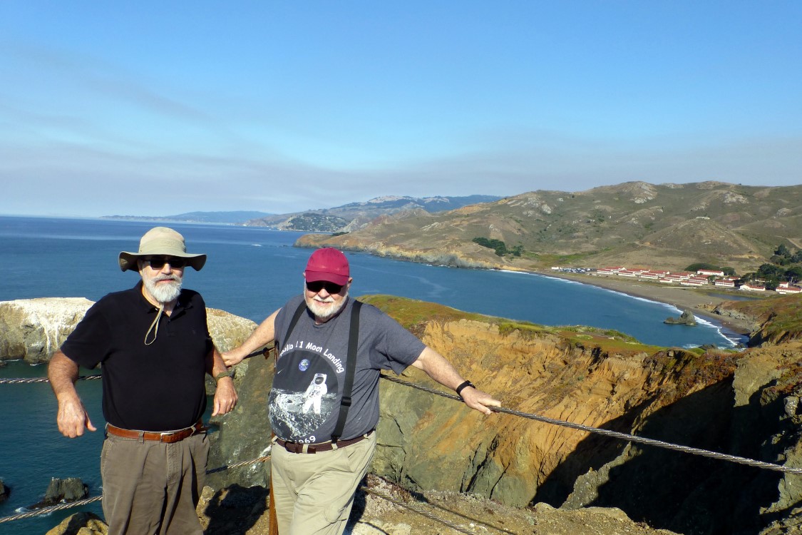 Me and Jr with Bird Island behind us and Rodeo Cove to the right.