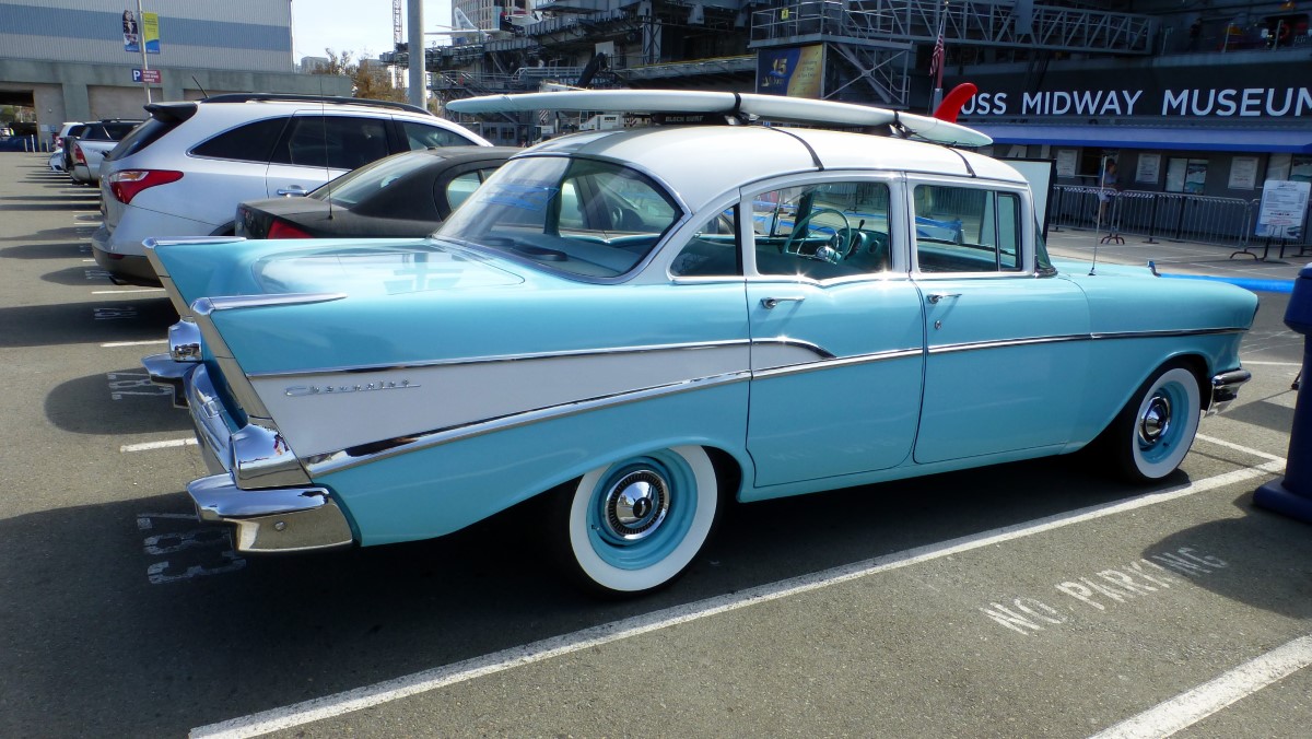 I found this beautifully restored 57 Chevy in the parking lot of the USS Midway. Obviously a daily driver.