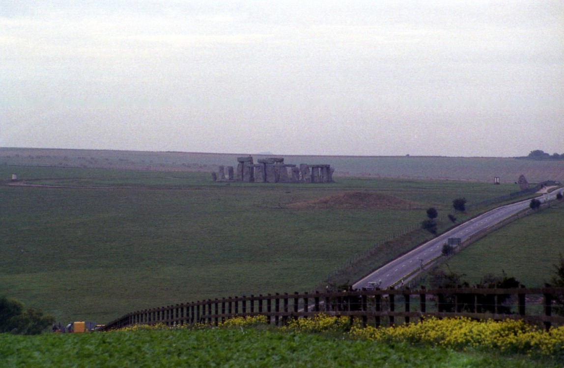 Stonehenge lying on the Salisbury Plain in the morning mist