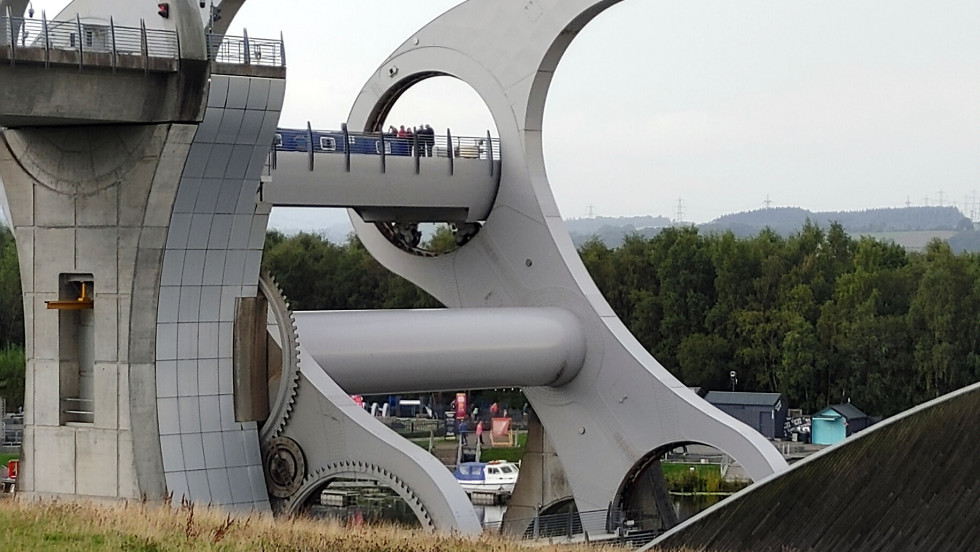 The Falkirk Wheel partially rotated.