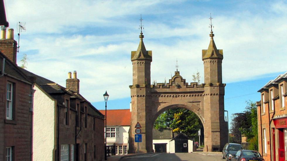 In the village of Fettercairn, Aberdeenshire, we crossed under the Royal Arch. Erected in 1864, the archway commemorates the 1861 visit by Queen Victoria and Prince Albert.