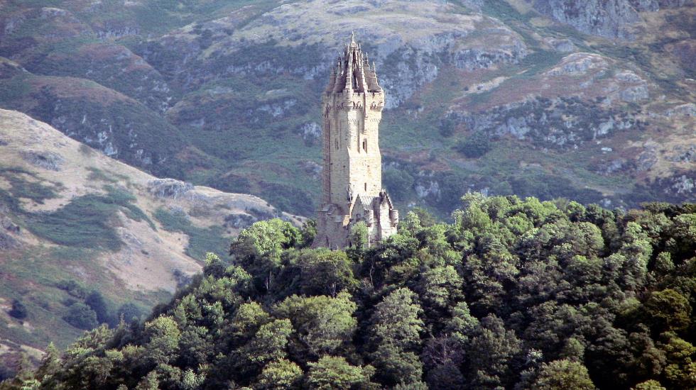 Looking northeast from the battlements, you can see the Wallace Monument in the distance.