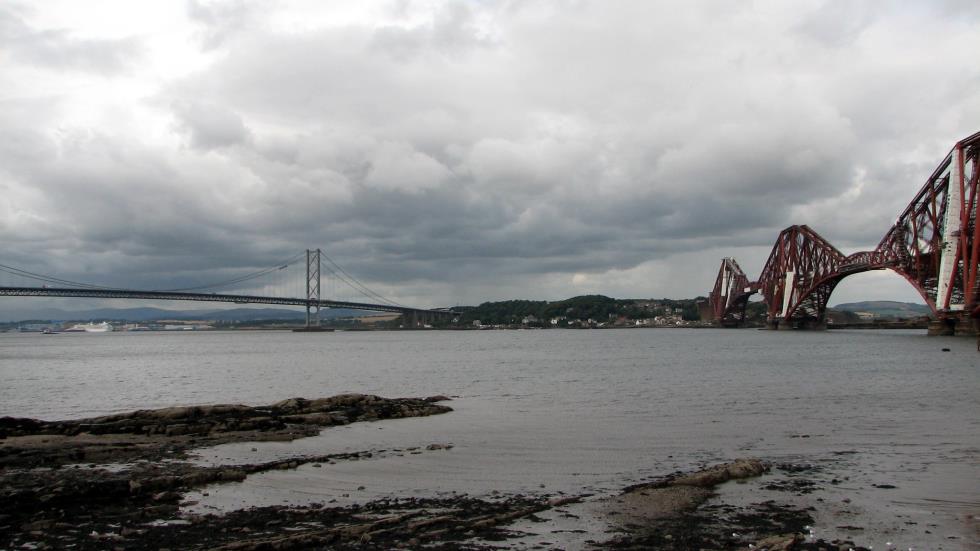 We make a stop at the Firth of Forth to view the Forth Road and Rail Bridges.