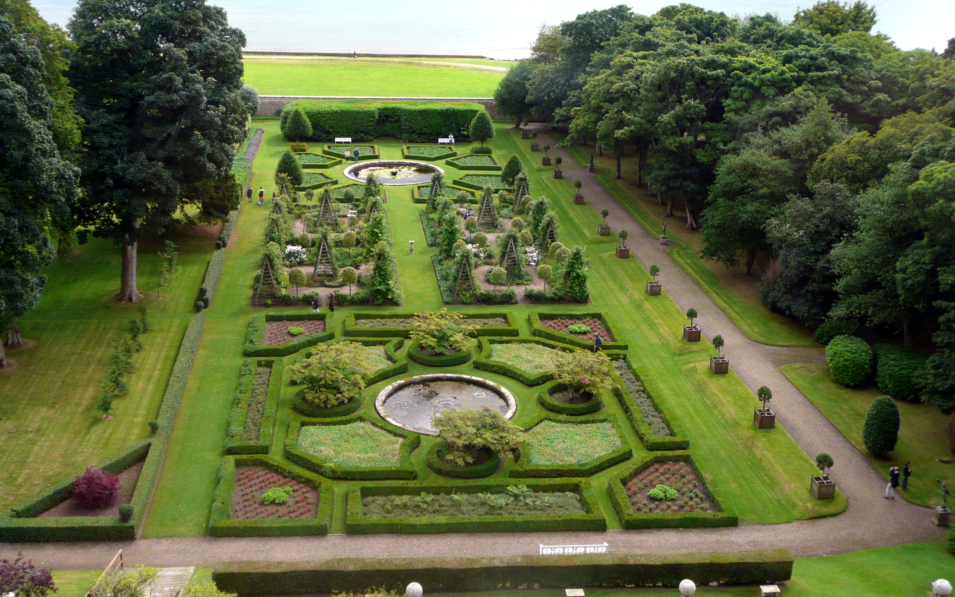 Dunrobin Castle looking to the gardens. Beyond the gardes is the North Sea. (2011)