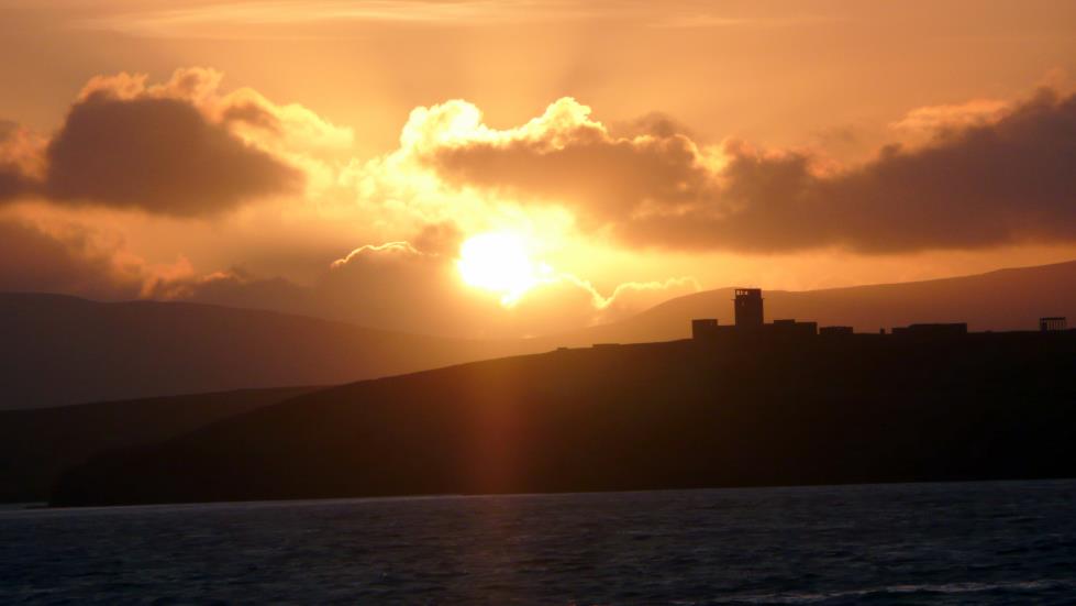 Crossing the Pentland Firth as we came into St Margaret's Hope, I caught the sun setting over the Mainland.