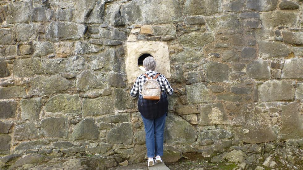 Cissy looking out one of the many "port holes".