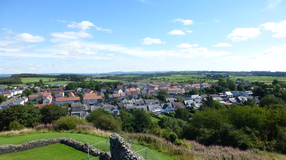 Looking out from the King's quarter of the Castle on the town of Dundonald