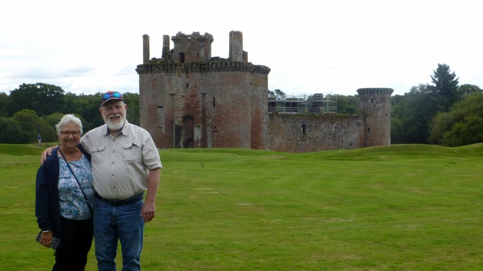 Not only was this photo of my dear brother and sister, but its background was one of the most unique castles that I have come across with an even more memorable name - Caerlaverock Castle.