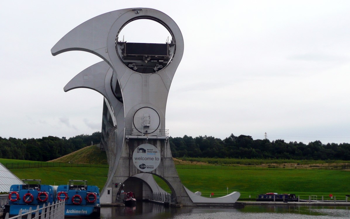 The Falkirk Wheel. Note the aptly named Archimedes barge.