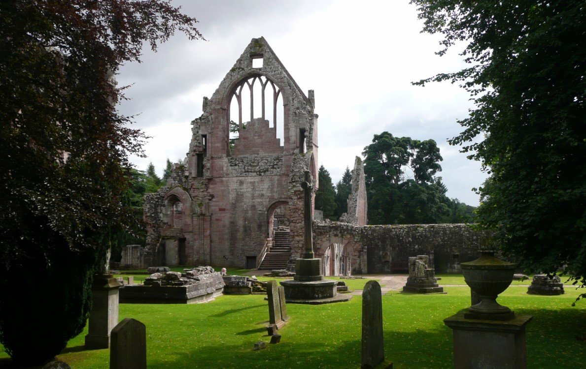 Dreyburgh Abbey on the banks of the Tweed.