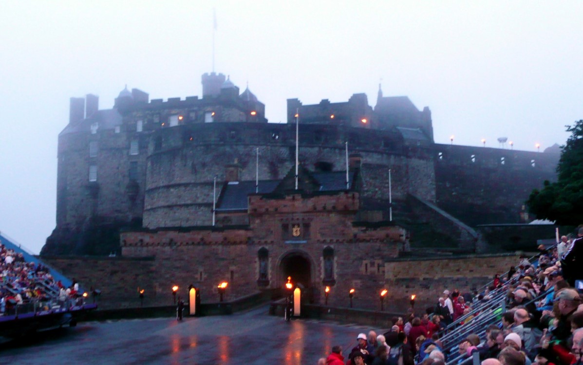 The Edinburgh Castle Esplanade, site of the Tattoo, in the misting rain.