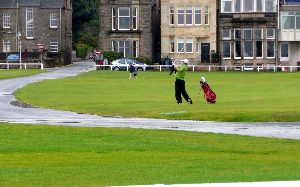 Playing the 18th at The Old Course.