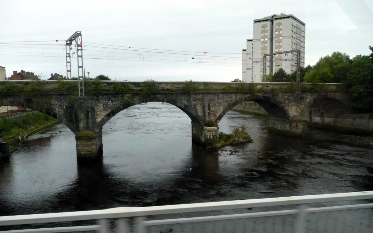 Crossing the River Clyde as we enter Glasgow