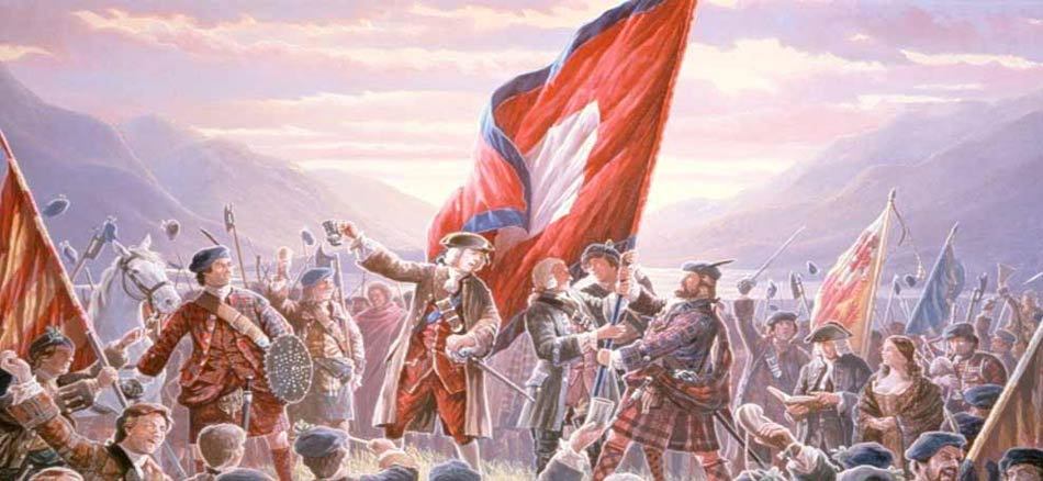 The raising of Bonnie Charlie's Royal Banner at Glenfinnan