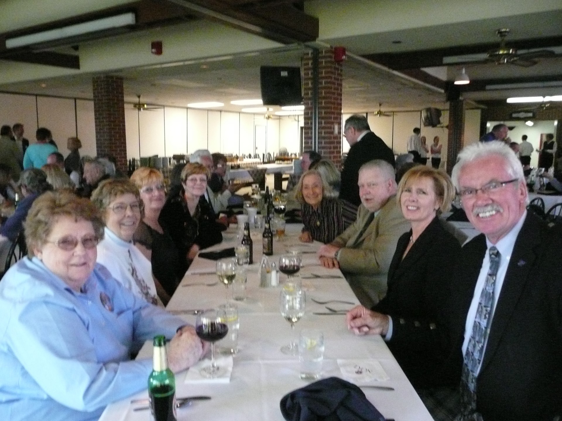 Carolyn Keller, Faye Bell, Carole Henry, Linda Williams (left) Jeanie Stewart Moore, Me, Linda & Alex (right) at the  Ceilidh Banquet