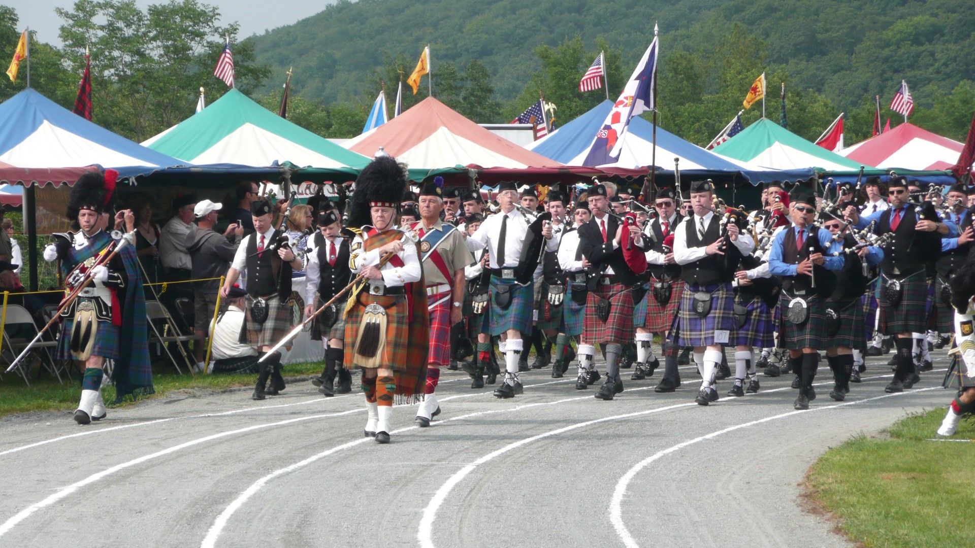 Jim Thompson, Drum Major with the Atlanta Pipe Band, leads the Massed Bands. Jim tells me this will be his last year to lead the Massed Bands at Grandfather.