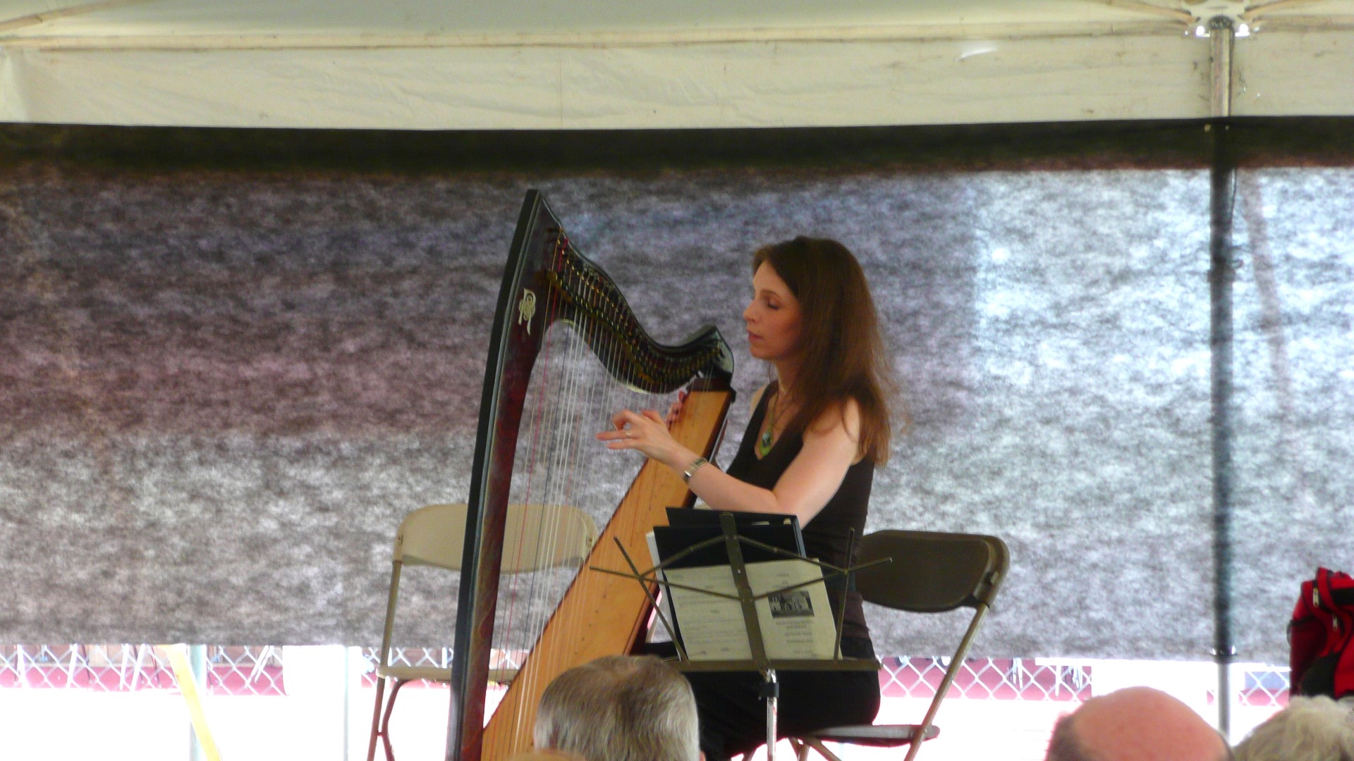 Rebekah Passmore on the harp for the Sunday service.